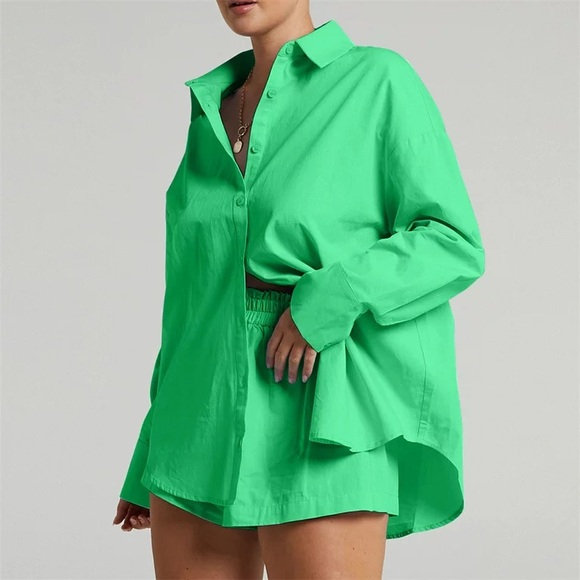 2pc Kelly green Shirt and shorts set - Picture 3 of 4